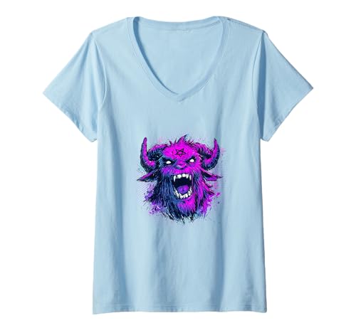 Damen Auffälliges okkultes Design: Mit dem ikonischen Baphomet T-Shirt mit V-Ausschnitt Damen Auffälliges okkultes Design: Mit dem ikonischen Baphomet T-Shirt mit V-Ausschnitt von ShadowPanda Apparel