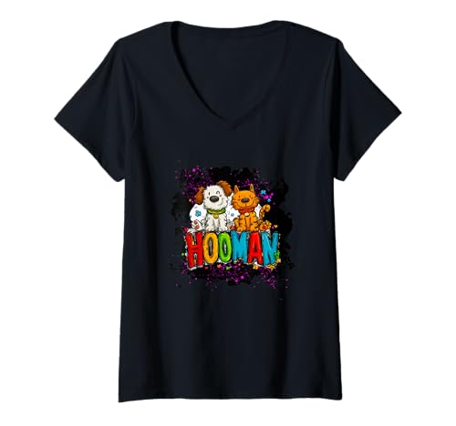Damen Hooman Lustiger Hunde- und Katzenliebhaber T-Shirt mit V-Ausschnitt Damen Hooman Lustiger Hunde- und Katzenliebhaber T-Shirt mit V-Ausschnitt von ShadowPanda Apparel