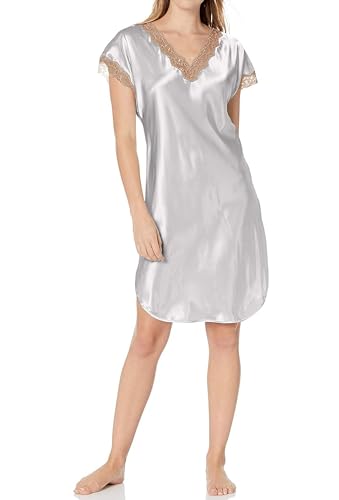 Shadowline Damen Charming Satin Chameuse Sleepshirt Nachthemd, Silber, Small von Shadowline