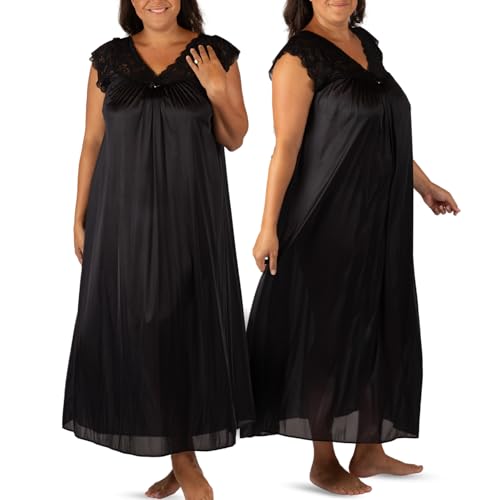 Shadowline Damen-Kleid, Plus-Size Silhouette, 134 cm, Kurze Flügelärmel, langes Kleid - Schwarz - 2X von Shadowline