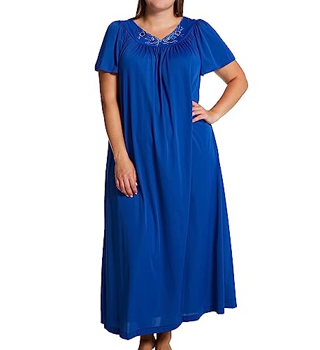 Shadowline Damen Langes Kleid in Übergröße, Blütenblätter, 134 cm, Kurze Flatterärmel Nachthemd, Navy, 3X von Shadowline