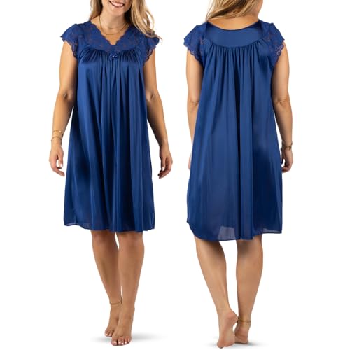 Shadowline Damen Silhouette Plus Size 40" Short Cap Sleeve Waltz Gown Nachthemd, Navy, 3X von Shadowline