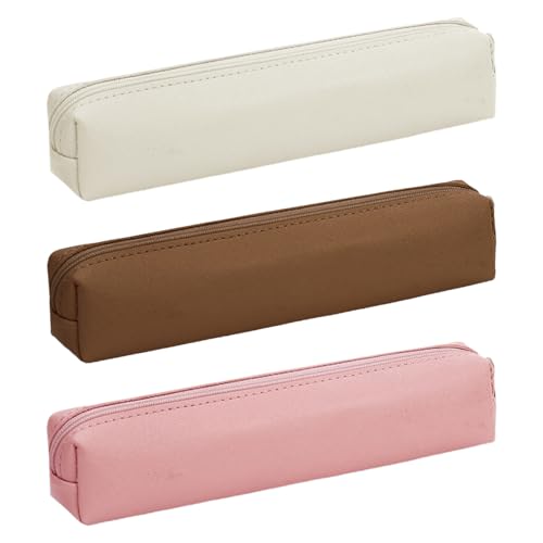 Federmäppchen, kleines Federmäppchen aus PU-Leder, mit Reißverschluss, 3 Stück, tragbare Stiftebeutel, Make-up-Organizer, Schulbedarf-Tasche, Kosmetiktasche für Pinsel, Lippenstift, Augenbrauenstifte von Shaersu