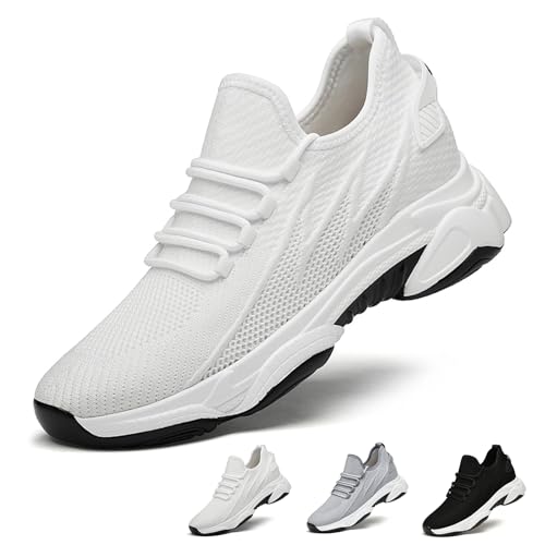 Elevate Shoes Herren 10 cm Invisible Height Increase Mesh Trainers Elevator Shoes Casual Mesh Breathable Walking Trainers (White 10cm, Erwachsene, 41, Numerisch, EU Schuhgrößensystem, M) von Shafaja