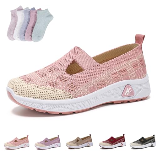 Shafaja Annelie Sommerschuh Damen, Sommer Leichtigkeit Bequem Orthopädische Mesh Schuhe Walkingschuhe Sneaker (Pink B, Erwachsene, 42, Numerisch, EU Schuhgrößensystem, M) von Shafaja
