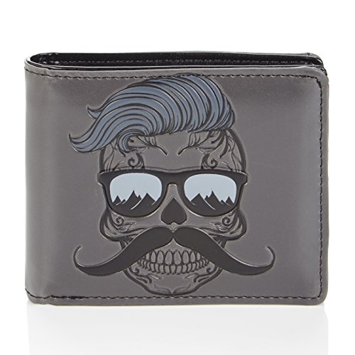 Shagwear Geldbörse Herren Portemonnaie Groß mit Riessverschluss Münzfach 9 Fächer PU Leder Geldbeutel für Männer Brieftasche Wallet Portmonee - Schädel/Skull von Shag Wear