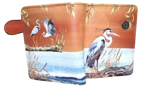 Shag Wear Blue Heron with Sunset Small Nature Wallet for Women and Teen Girls Vegan Faux Leather Orange 11.4 cm, Orange/Abendrot im Zickzackmuster (Sunset Chevron), Small, Modern von Shag Wear