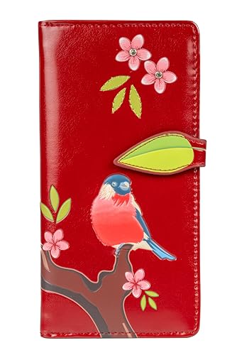 Shag Wear Damen Premium Vegan Clutch Kartenhalter Geldbörse Reißverschluss Red Crested, Rot, Haubenrot von Shag Wear