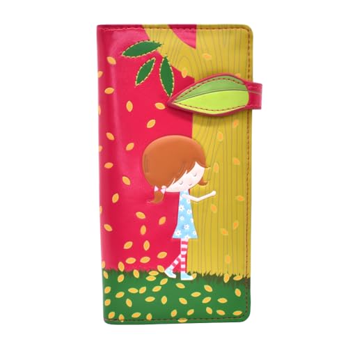 Shag Wear Damen Premium Vegan Clutch Kartenhalter Reißverschluss Geldbörse Geldbörse, Girl Hugging Tree Fuchsia, Niedlicher Druck von Shag Wear