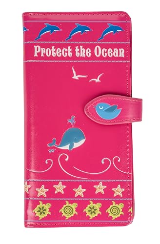 Shag Wear Damen Premium Vegan Clutch Kartenhalter Reißverschluss Geldbörse Geldbörse, Protect The Ocean Fuchsia von Shag Wear