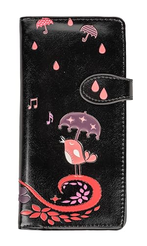 Shag Wear Damen Premium Vegan Clutch Kartenhalter Reißverschluss Geldbörse Geldbörse, Singing In The Rain Black von Shag Wear