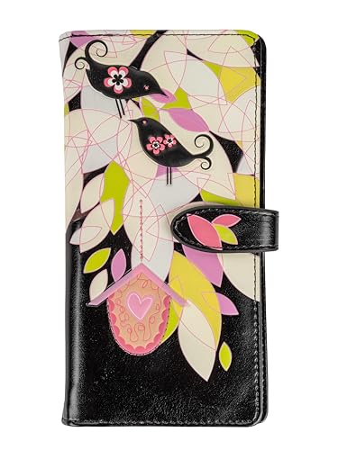 Shag Wear Damen Premium Vegan Clutch Kartenhalter Reißverschluss Geldbörse Geldbörse, Spring Tree Black von Shag Wear