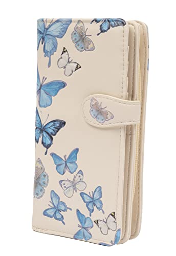 Shag Wear Damen Premium Vegan Clutch Kartenhalter Reißverschluss Geldbörse Geldbörse mit hübschen Tiermotiven, Schmetterlinge, cremefarben, Large, Modern von Shag Wear