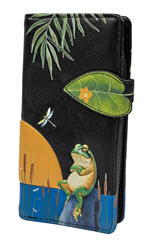 Shag Wear Damen Premium Vegan Clutch Kartenhalter Reißverschluss Geldbörse Geldbörse mit hübschen Tiermotiven, Sunset Frogs, Schwarz, Large, Modern von Shag Wear