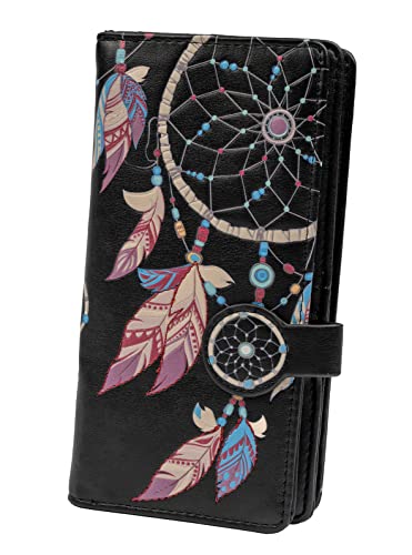 Shag Wear Damen Premium Vegan Clutch Kartenhalter Reißverschluss Geldbörse Geldbörse mit hübschen Tiermotiven, Traumfänger rosa-schwarz, Large, Kompakt von Shag Wear