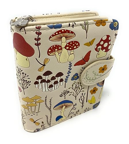 Shag Wear Mushroom Forest Kleine Geldbörse für Damen, veganes Kunstleder, 11,4 cm, Beige, Small, Modern von Shag Wear