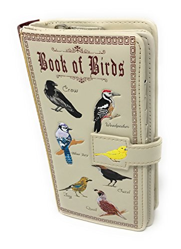 Shag Wear Book of Birds Große Vogelgeldbörse für Damen und Teenager-Mädchen, veganes Kunstleder, Beige, 17,8 cm, Book of Birds Beige, Large, Modern von Shag Wear