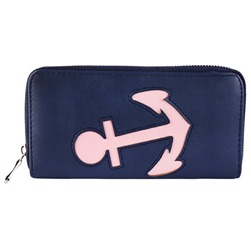 Damen Reißverschluss Geldbörse Portemonnaie Geldbeutel Portmonee Anker Marine, Farbe:Dunkelblau von Shaghafi
