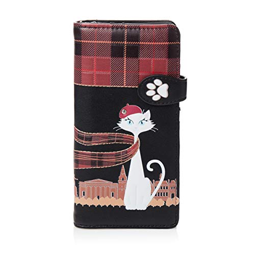 SHAGWEAR ® Portemonnaie Geldbörse Damen Geldbeutel Mädchen Bifold Mehrfarbig Portmonee Designs: (Reisender Kater Schwarz/Travelling Cat in Paris) von Shag Wear