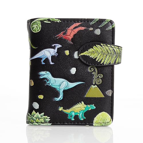 Shag Wear Damen Geldbeutel Mädchen Geldbörse Klein Kurzformat Frauen Portemonnaie PU Leder - 7 Kartenfächer mit Münzfach und RFID-Schutz mit stilvollen Fantasie Designs - Dino von Shag Wear