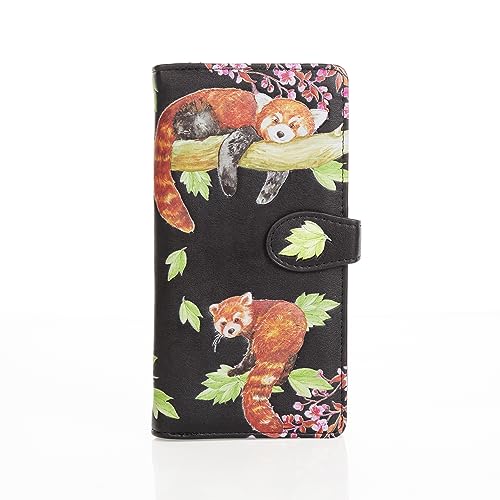 Shag Wear Damen Portemonnaie Mädchen Geldbörse Groß Langformat PU Leder - Viele Fächer/Kartenfächer mit Münzfach mit RFID-Schutz und stilvollen Designs - Schwarz (Rote Panda) von Shag Wear
