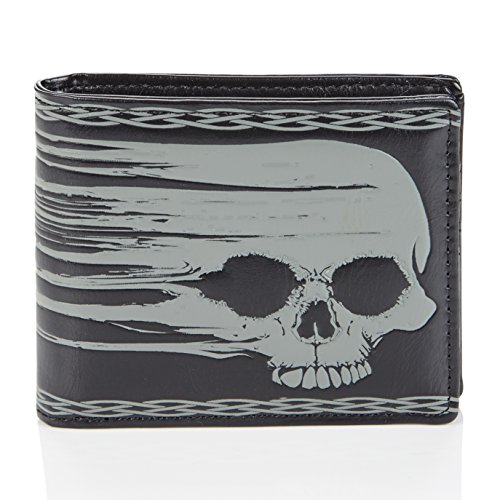 Shagwear Geldbörse Herren Portemonnaie Groß mit Riessverschluss Münzfach 9 Fächer PU Leder Geldbeutel für Männer Brieftasche Wallet Portmonee - Totenkopf von Shag Wear