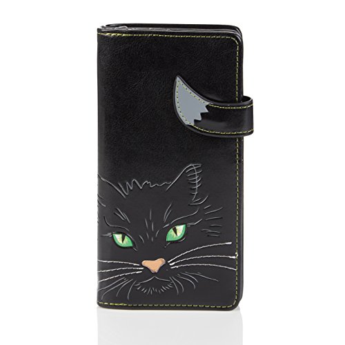 Shagwear Junge-Damen Geldbörse, Large Purse Designs Katzengesicht grüne Augen Schwarz Cat’s Face Green Eyes von Shag Wear