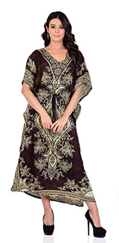 Shah Crafts. Damen Kaftan-Kleid, Kimono, Top, Kleid, Maxi, modisch, Einheitsgröße 56 Gr. Einheitsgröße, braun von Shah Crafts.