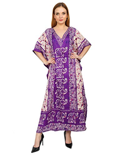 Shah Crafts. Damen Kaftan Kleid Tunika Kimono Lang Maxi Oversized Freizeitkleid Loungewear Nachthemd Bikini Strand Cover Up Caftans Einheitsgröße Lila von Shah Crafts.