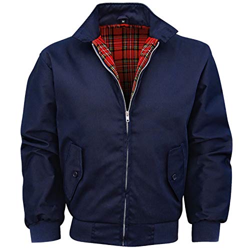 Harrington Jacket, The Knightsbridge of London, Harrington Jacke Blouson English Vinatge Jacket Karofutter - Red Check lining from Inside - XS-4XL (Blau, L) von Shah Traders