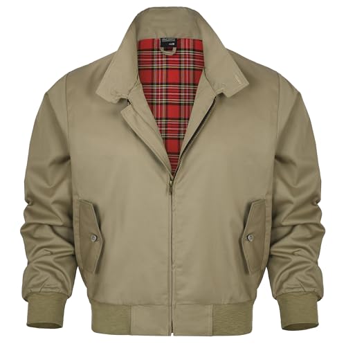 Shah Traders Harrington Jacket, Harrington Jacke Army And Workwear Men’s Harrington Jacket Blouson English Jacke Karofutter - Red Check lining from Inside - XS-4XL (Beige, XXL) von Shah Traders