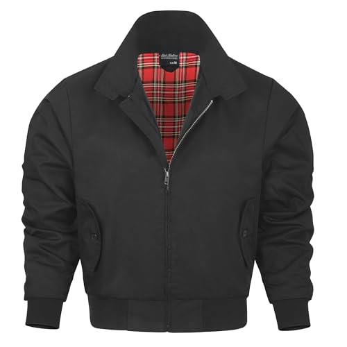 Shah Traders Harrington Jacket, The Knightsbridge of London, Harrington Jacke Blouson English Vinatge Jacket Karofutter - Red Check lining from Inside - XS-4XL (Black, XXL) von Shah Traders