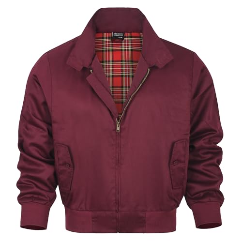 Shah Traders Harrington Jacket, The Knightsbridge of London, Harrington Jacke Blouson English Vinatge Jacket Karofutter - Red Check lining from Inside - XS-4XL (Bordeauxrot, M) von Shah Traders