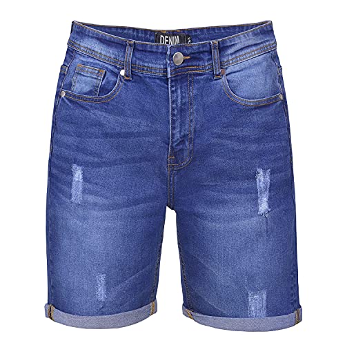Shah Traders Summer Denim Jeans Shorts Designer Jeans Herren Shorts Kurze Hose Slim Fit Cotton Short Denim Stretch (Mid Blue, W32) von Shah Traders