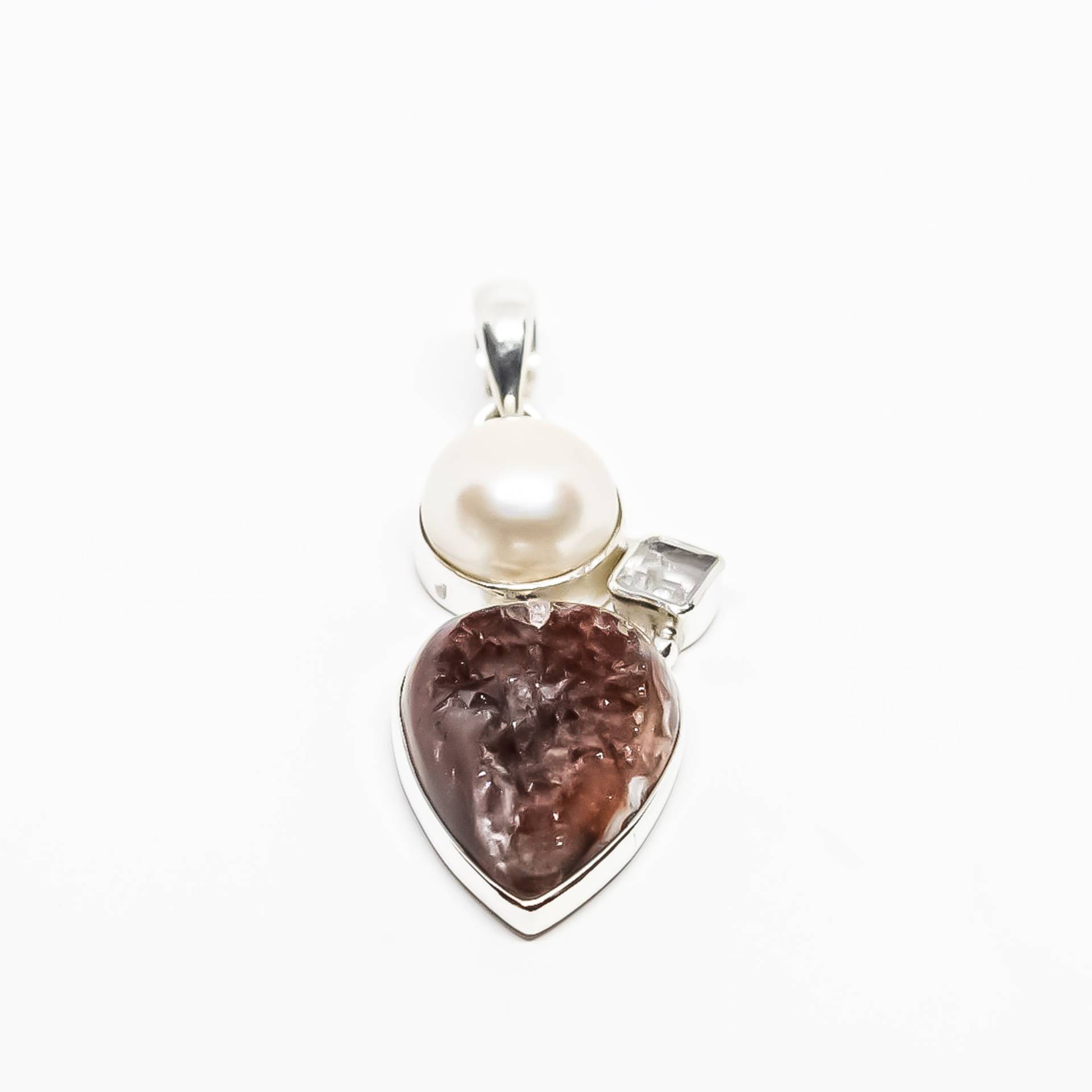 Sonderverkauf Naturbraun Druzy, Perle, Quarz Halskette, Anhänger, Sterling Silber, Multi-Stein, Einzelstück von ShailJewels