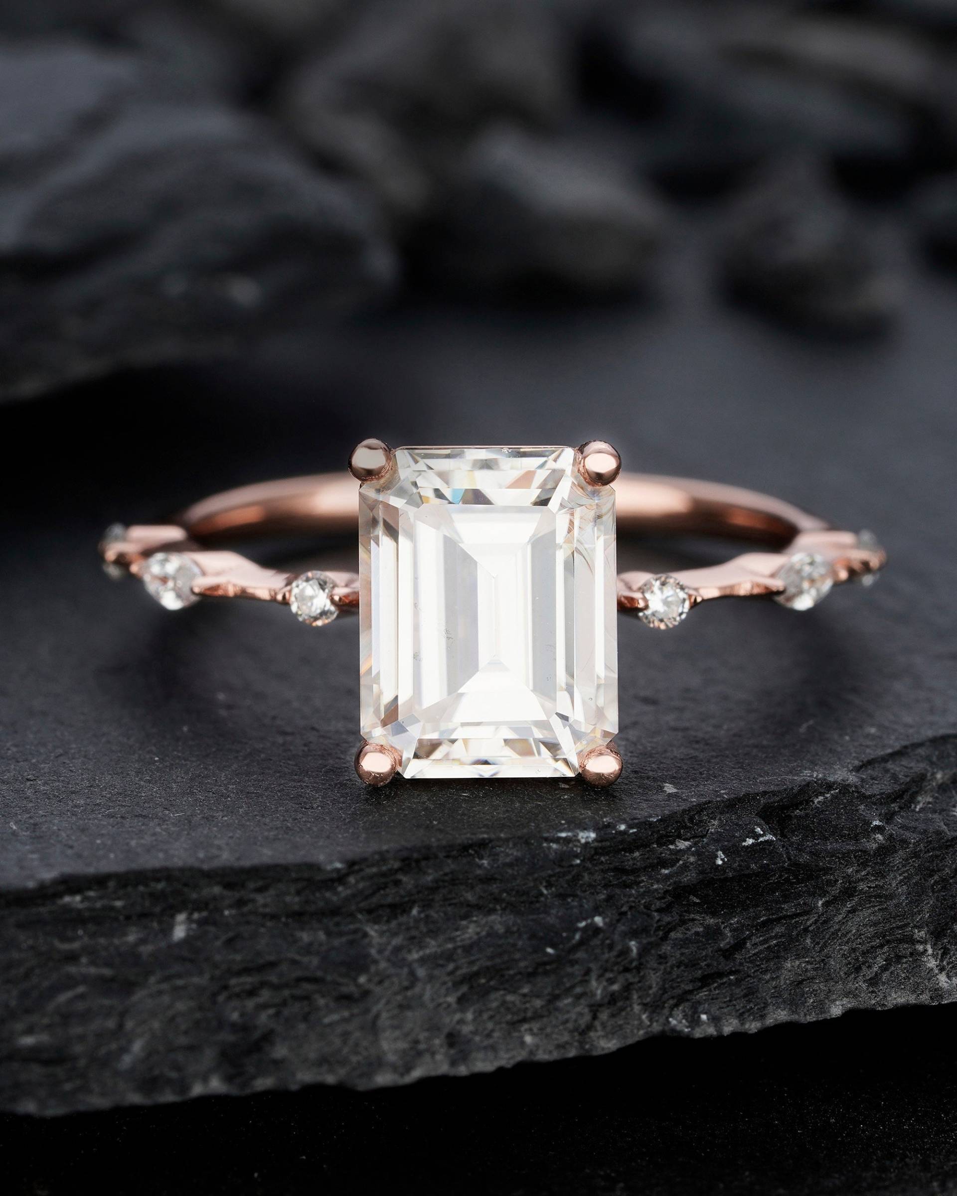 Vintage 3 Karat Smaragdschliff Moissanite Verlobungsring, 14K Rose Gold Ehering, Versprechen Brautring Geschenk Für Frauen von ShainGem