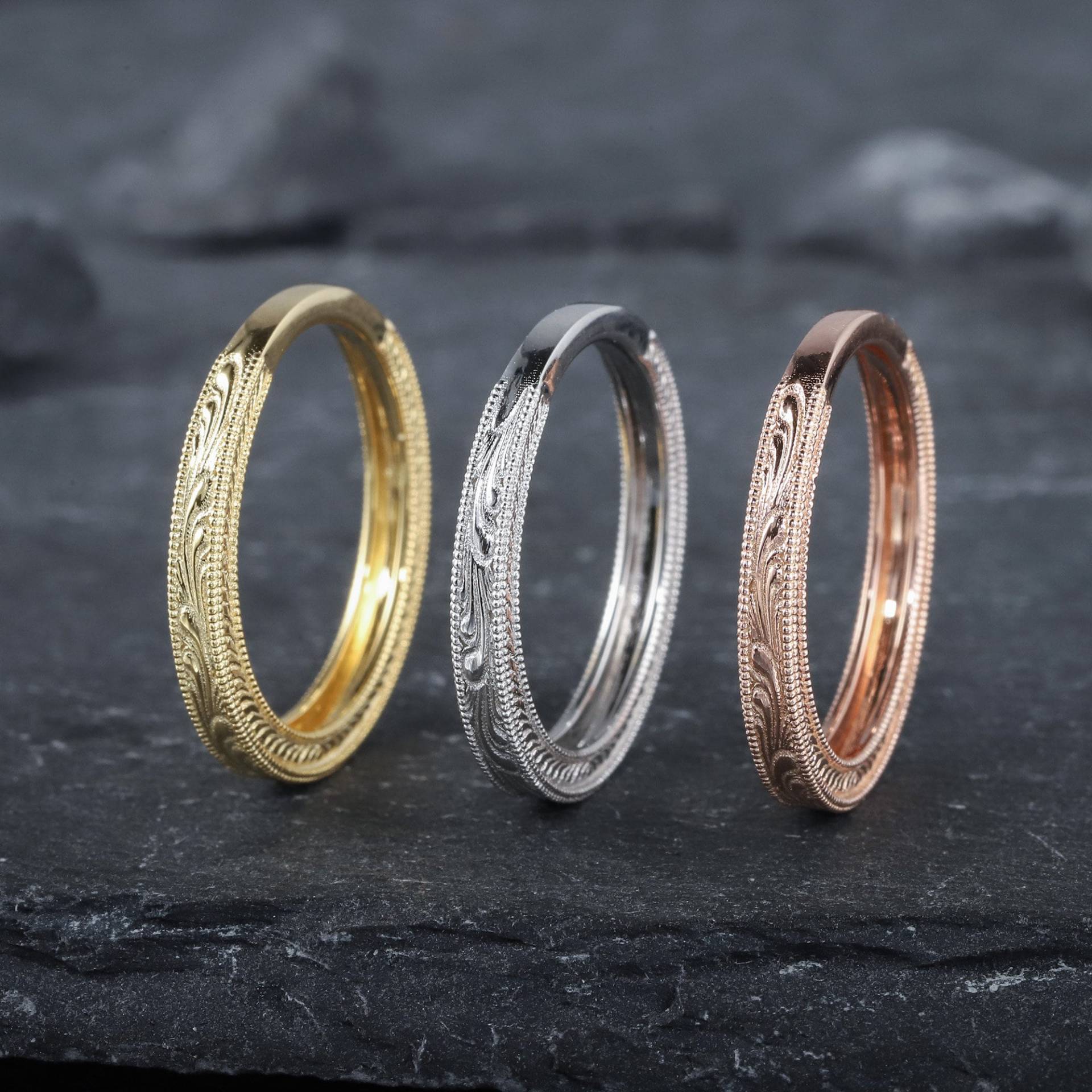 Vintage Rose Gold Verlobungsring, 14K Weißgold Passende Band, Filigrane Milgrain Kante, Blumenmuster, Art-Deco-Ehering Versprechen Ring von ShainGem