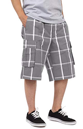 Shaka Wear Herren Cargo Shorts - Casual Plaid Relaxed Loose Fit Elastische Taille Multi Pocket Pants Regular Big S~5XL, D.grey, Groß von Shaka Wear