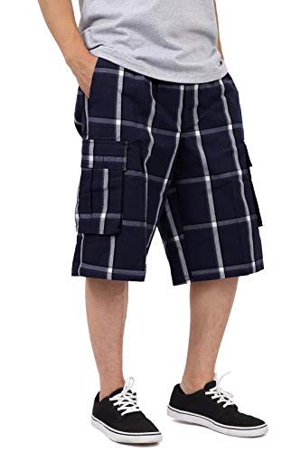 Shaka Wear Herren Cargo Shorts - Casual Plaid Relaxed Loose Fit Elastische Taille Multi Pocket Pants Regular Big S~5XL, Marineblau, Groß von Shaka Wear