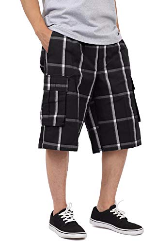 Shaka Wear Herren Cargo Shorts - Casual Plaid Relaxed Loose Fit Elastische Taille Multi Pocket Pants Regular Big S~5XL, Schwarz, Groß von Shaka Wear