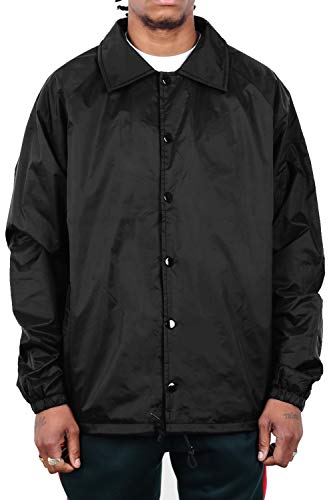 Shaka Wear Herren Coach Jacke - Classic Windbreaker Nylon Wasserbeständigkeit Relaxed Fit Snaps Blank Coat - Schwarz - XX-Large von Shaka Wear