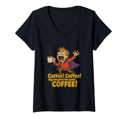 Damen Distressed Coffee Kingdom Richard Third Shakespeare-Zitat T-Shirt mit V-Ausschnitt von Shakespearean Quotes Apparel
