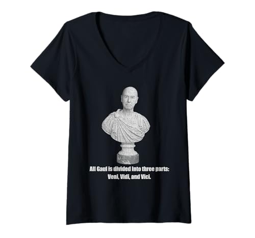 Damen Distressed Julius Caesar Bust Zitat Gaul Divided Three T-Shirt mit V-Ausschnitt von Shakespearean Quotes Apparel