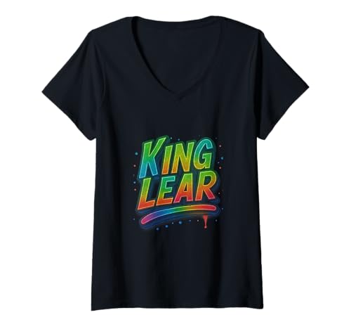 Damen Distressed King Lear Shakespeare-Titel Tragödie Play Meme T-Shirt mit V-Ausschnitt von Shakespearean Quotes Apparel