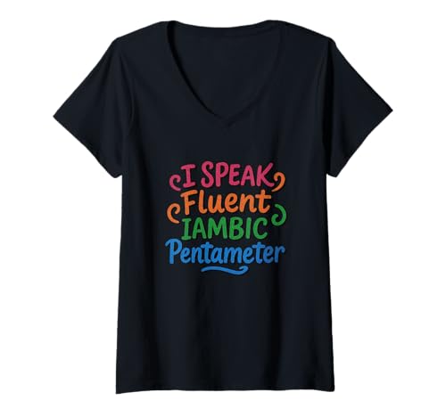 Damen Distressed Speak Fluent Jambisches Pentameter Shakespeare Lustig T-Shirt mit V-Ausschnitt von Shakespearean Quotes Apparel