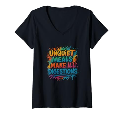 Damen Distressed Unquiet Meals Ill Digestions Comedy Errors Zitat T-Shirt mit V-Ausschnitt von Shakespearean Quotes Apparel