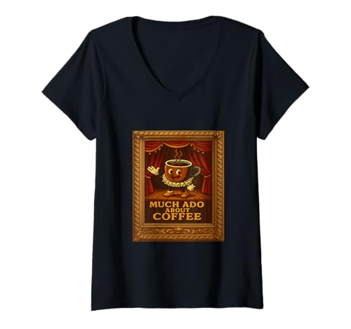 Damen Much ADO About Coffee Shakespeare Humorvolle lustige Titelmeme T-Shirt mit V-Ausschnitt von Shakespearean Quotes Apparel