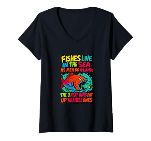 Damen Perikles Fish Sea Great Eat Little Ones Shakespeare-Zitat T-Shirt mit V-Ausschnitt von Shakespearean Quotes Apparel