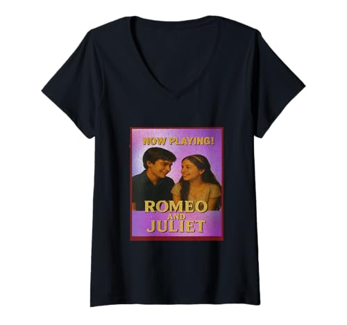 Damen Romeo Juliet Filmposter Shakespeare spielt jetzt Tragödie T-Shirt mit V-Ausschnitt von Shakespearean Quotes Apparel