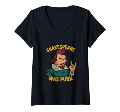 Damen Shakespeare was Punk Humorvolles Meme im Used-Look T-Shirt mit V-Ausschnitt von Shakespearean Quotes Apparel